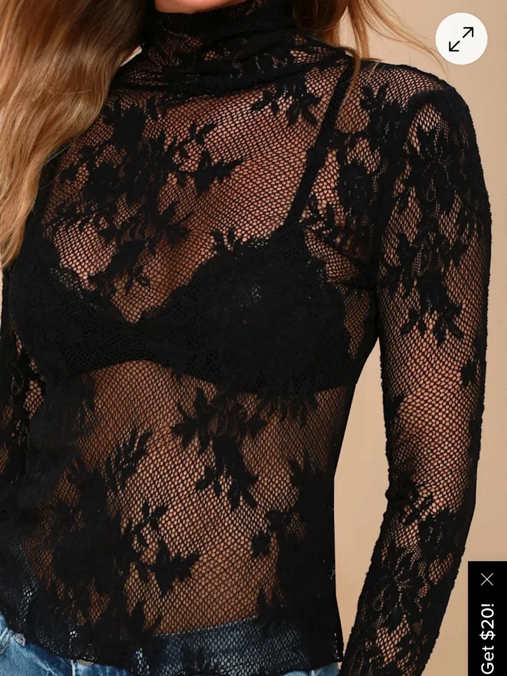 Black Lace Long Sleeve Top - Sheer Floral Mesh